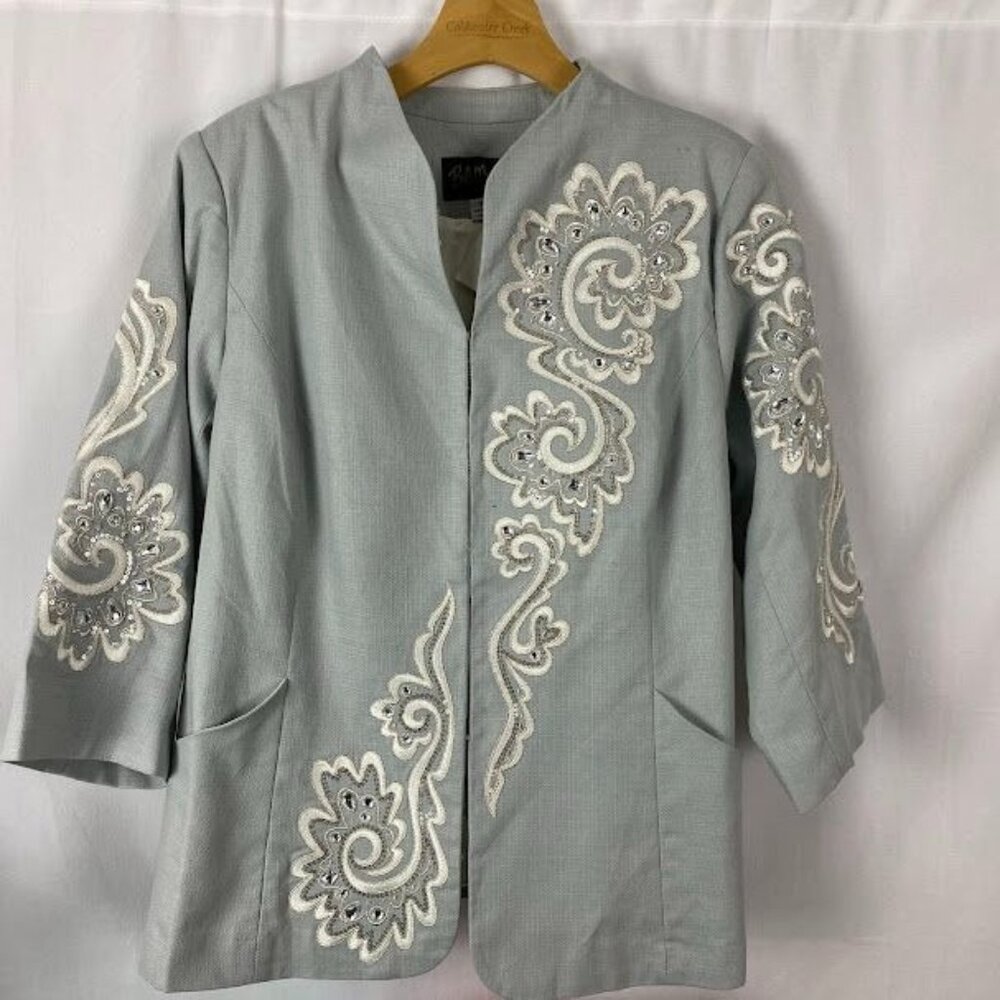 Bob Mackie Wearable Art Gray Cotton Blazer Jacket NWT Women's 14.